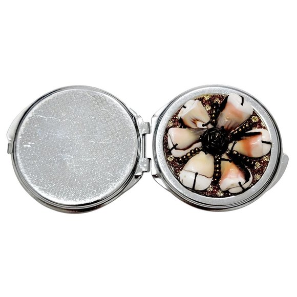 Vintage Silver Tone Handmade Shells & Beads Compact Mirror for Makeup, etc. - Picture 2 of 7